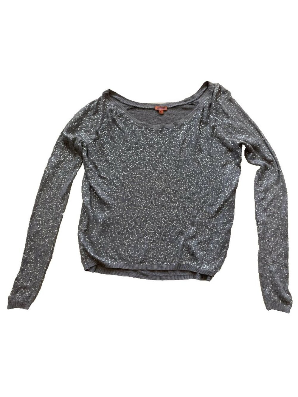 Chan Luu Women's Sequin Knit Sweater Scoop Neck Long Sleeve Taupe Small